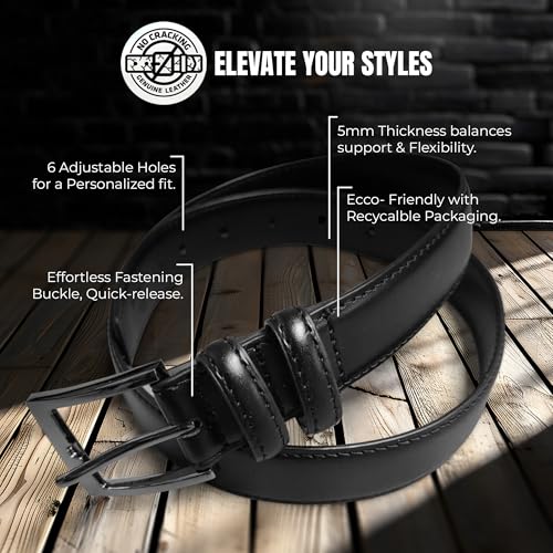 Marino's Dress Belt Men, Elegant Mens Belts Leather with Single Prong Buckle, Genuine Leather Belt for Men - Black - 42
