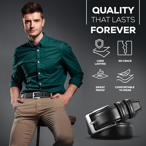 Marino's Dress Belt Men, Elegant Mens Belts Leather with Single Prong Buckle, Genuine Leather Belt for Men - Black - 42
