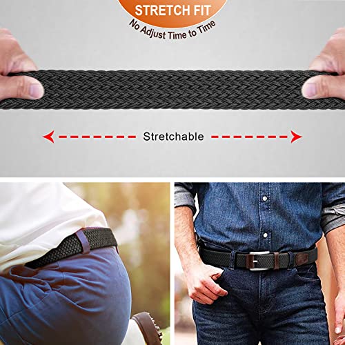 BULLIANT Belt for Men 2Pack,Mens Gift Stretch Braided Web Belt Elastic for Casual Golf Jeans,1 3/8"(Black/Beige,30"-34" Waist Adjustable)