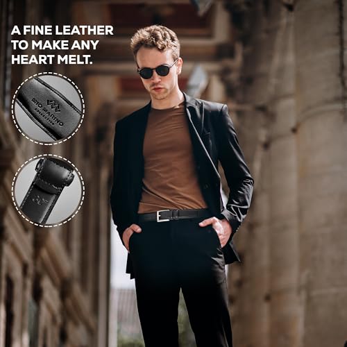Marino's Dress Belt Men, Elegant Mens Belts Leather with Single Prong Buckle, Genuine Leather Belt for Men - Black - 42