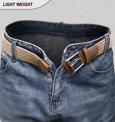 BULLIANT Belt for Men 2Pack,Mens Gift Stretch Braided Web Belt Elastic for Casual Golf Jeans,1 3/8"(Black/Beige,30"-34" Waist Adjustable)