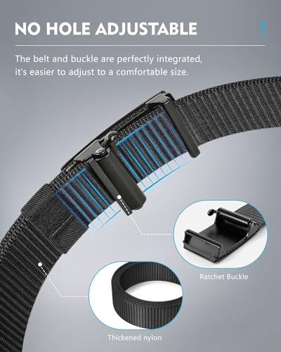 FAIRWIN Men's Ratchet Web Belt,1.25 inch Nylon Automatic Buckle Belt,No Holes Invisible Belt for Men(Black, S)