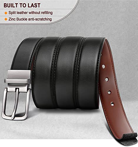 BULLIANT Men's Belt,Reversible Belt 1.25" For Gift Mens Casual Golf Dress pants shirts,One Reverse For 2 Sides(Black/Light Brown,32"-34" Waist Adjustable)