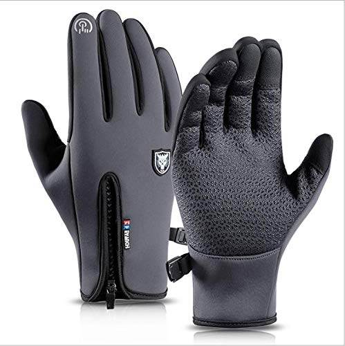 sxxkuxuan Winter Warm Gloves Men Women Cycling Wkiing Windproof and Waterproof Pu Leather Touchscreen Cold Weather Driving Gloves(Gray-m)