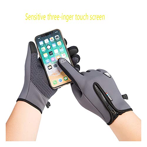 sxxkuxuan Winter Warm Gloves Men Women Cycling Wkiing Windproof and Waterproof Pu Leather Touchscreen Cold Weather Driving Gloves(Gray-m)