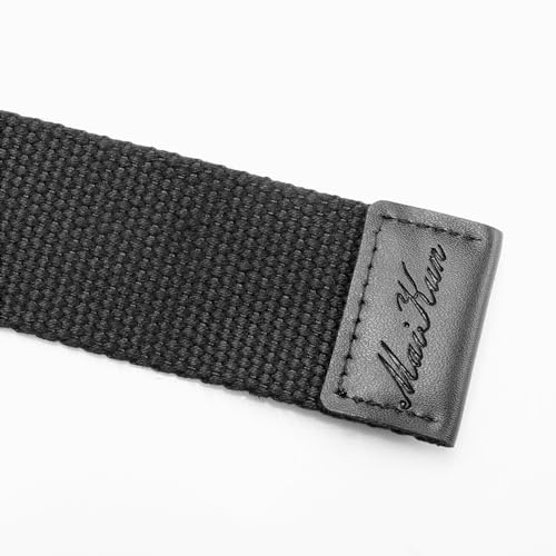 maikun Mens & Womens Canvas Belt with Black D-ring 1 1/2" Wide Extra Long Black, 110cm long, for waist size 31-35''