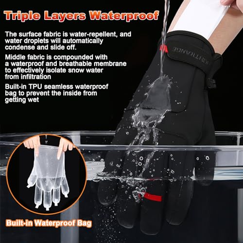 Jeniulet Waterproof Winter Gloves Mens Women Warm Touch Screen Anti-Slip and Wear-Resistant with Adjustable Velcro