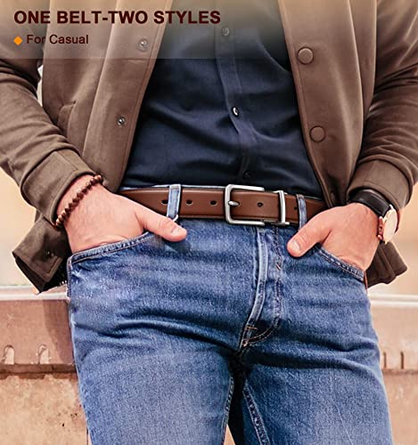 BULLIANT Men's Belt,Reversible Belt 1.25" For Gift Mens Casual Golf Dress pants shirts,One Reverse For 2 Sides(Black/Light Brown,32"-34" Waist Adjustable)