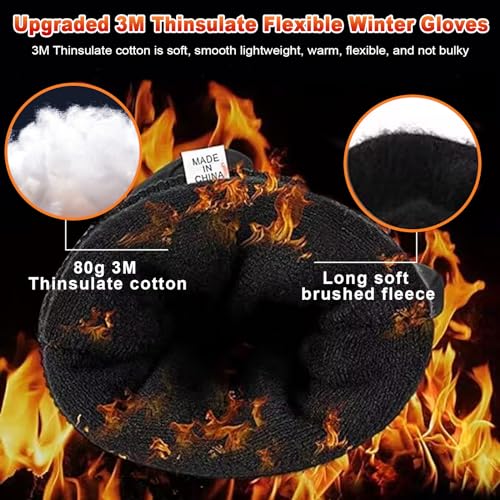 Jeniulet Waterproof Winter Gloves Mens Women Warm Touch Screen Anti-Slip and Wear-Resistant with Adjustable Velcro