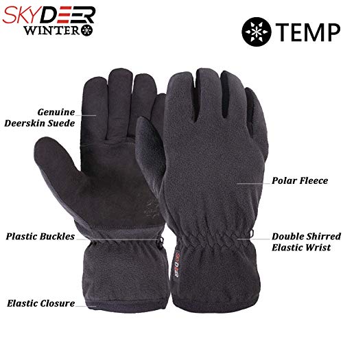 SKYDEER Winter Gloves with Soft Deerskin Suede Leather For Men and Women Cold Weather (SD8661T/S, Warm 3M Thinsulate Insulation)