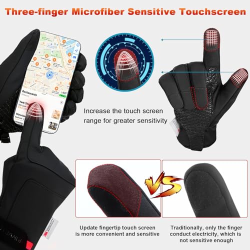 Jeniulet Waterproof Winter Gloves Mens Women Warm Touch Screen Anti-Slip and Wear-Resistant with Adjustable Velcro