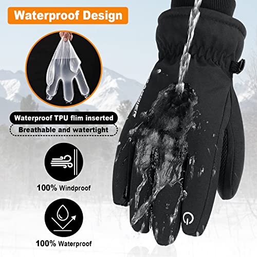 anqier -30℉ Winter Gloves Touchscreen Thermal Gloves for Skiing Running Hiking Waterproof Windproof Gloves for Men Women Black Small