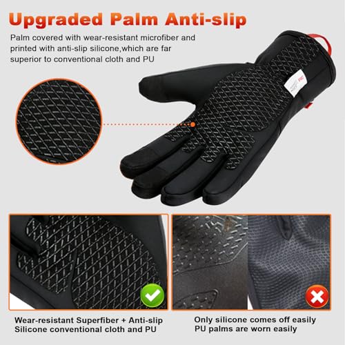 Jeniulet Waterproof Winter Gloves Mens Women Warm Touch Screen Anti-Slip and Wear-Resistant with Adjustable Velcro