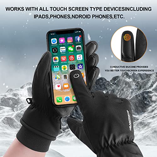 anqier -30℉ Winter Gloves Touchscreen Thermal Gloves for Skiing Running Hiking Waterproof Windproof Gloves for Men Women Black Small