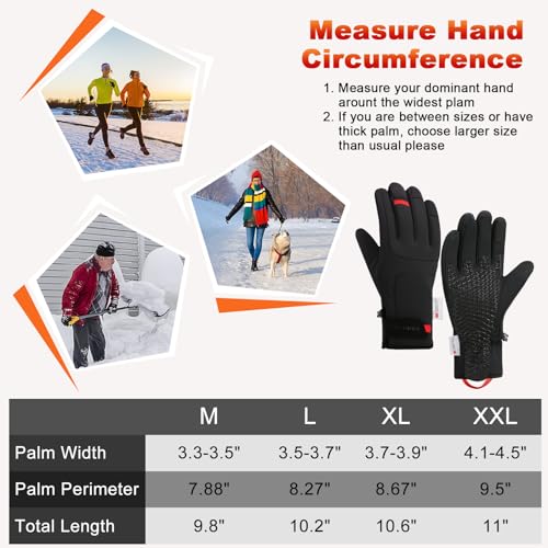 Jeniulet Waterproof Winter Gloves Mens Women Warm Touch Screen Anti-Slip and Wear-Resistant with Adjustable Velcro