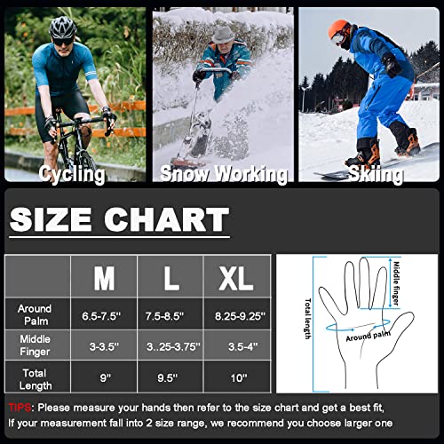 Weitars Winter Gloves Waterproof Thermal Sport Glove for Men and Women for Running Cycling Driving Hiking, Snug Fit Warm Glove for Work (XL)