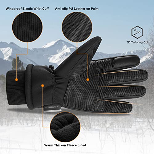 anqier -30℉ Winter Gloves Touchscreen Thermal Gloves for Skiing Running Hiking Waterproof Windproof Gloves for Men Women Black Small