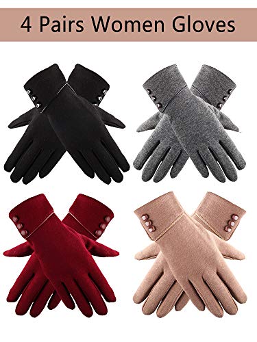 SATINIOR 4 Pairs Womens Gloves Winter Touchscreen Texting Phone Windproof Gloves Fleece Lined Cold Weather Warm Gloves