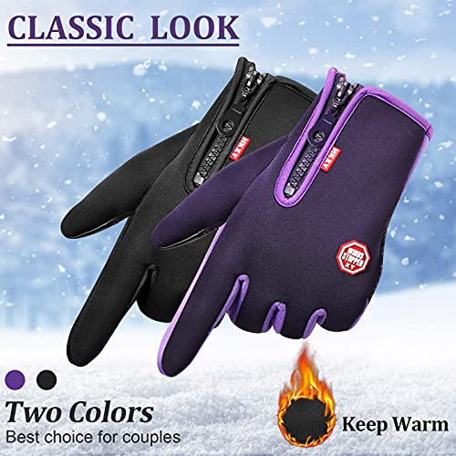 SATINIOR 2 Pairs Outdoor Winter Touchscreen Anti-Slip Full Finger Warm Gloves (Black, Purple)