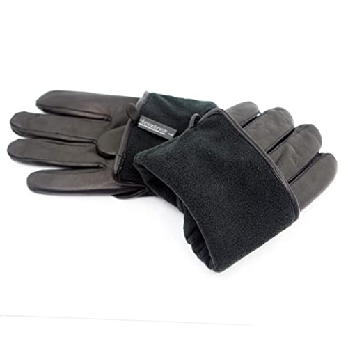 Harssidanzar Mens Leather Gloves,Warm Winter Driving Gloves Fleece Lined,Black, M