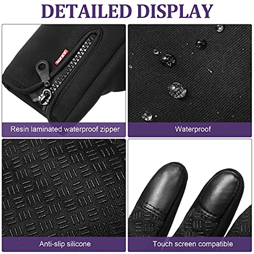 SATINIOR 2 Pairs Outdoor Winter Touchscreen Anti-Slip Full Finger Warm Gloves (Black, Purple)