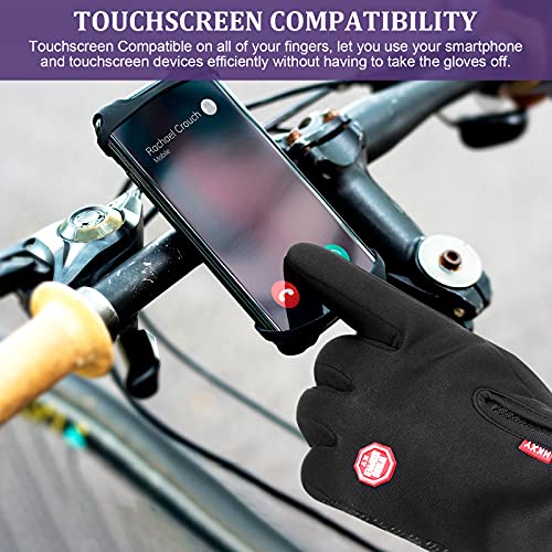 SATINIOR 2 Pairs Outdoor Winter Touchscreen Anti-Slip Full Finger Warm Gloves (Black, Purple)