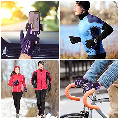 SATINIOR 2 Pairs Outdoor Winter Touchscreen Anti-Slip Full Finger Warm Gloves (Black, Purple)