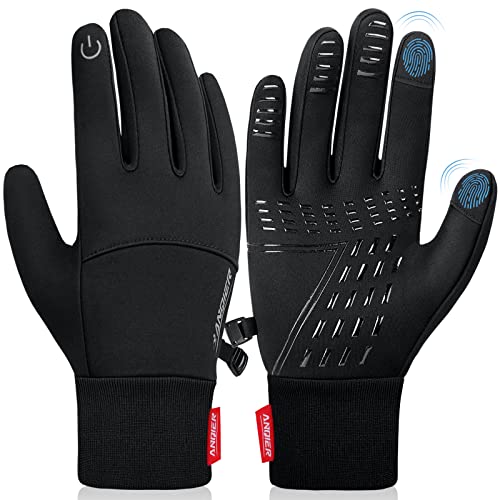 anqier Winter Gloves,Newest Windproof Warm Touchscreen Gloves Men Women for Cycling Running Outdoor Activities (Black-B, Medium)