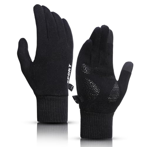 Sireck Stretch Fleece Lined Winter Gloves for Men Women, Cold Weather Touch Screen Thermal Black Driving Gloves, Freezer Warm Gloves for Skiing Running Riding Workout