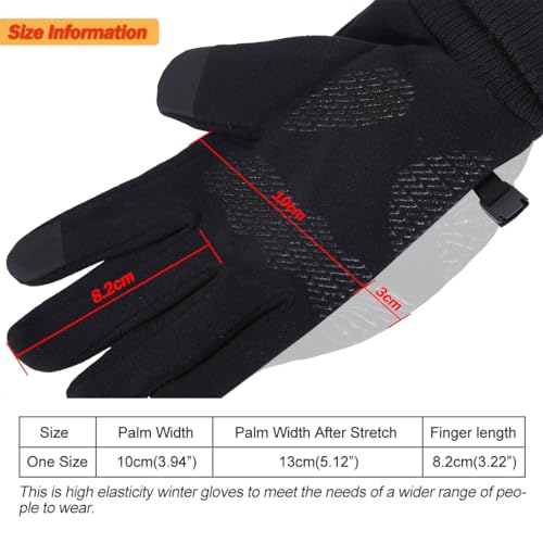 Sireck Stretch Fleece Lined Winter Gloves for Men Women, Cold Weather Touch Screen Thermal Black Driving Gloves, Freezer Warm Gloves for Skiing Running Riding Workout