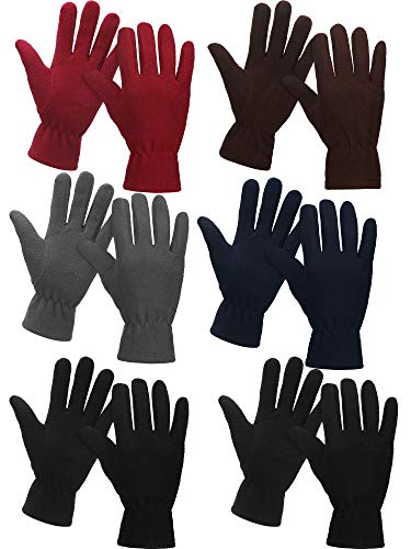 SATINIOR 6 Pairs Winter Fleece Gloves Full Fingers Warm Mittens Gloves for Women Men (Novel Colors)