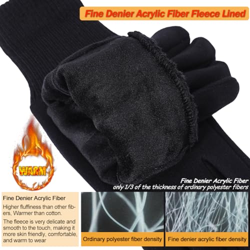 Sireck Stretch Fleece Lined Winter Gloves for Men Women, Cold Weather Touch Screen Thermal Black Driving Gloves, Freezer Warm Gloves for Skiing Running Riding Workout