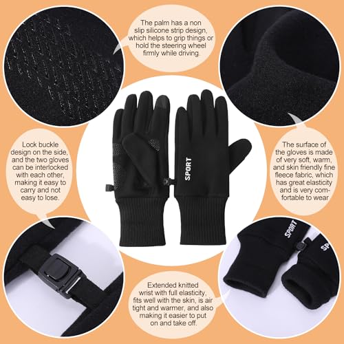 Sireck Stretch Fleece Lined Winter Gloves for Men Women, Cold Weather Touch Screen Thermal Black Driving Gloves, Freezer Warm Gloves for Skiing Running Riding Workout