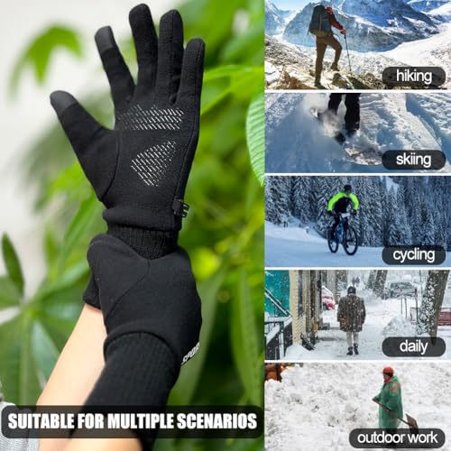 Sireck Stretch Fleece Lined Winter Gloves for Men Women, Cold Weather Touch Screen Thermal Black Driving Gloves, Freezer Warm Gloves for Skiing Running Riding Workout