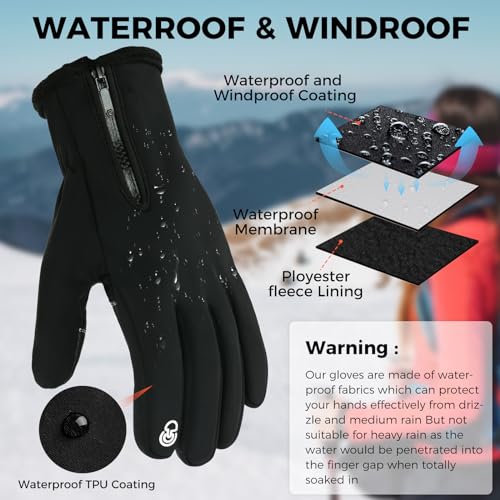 AURUZA Winter Gloves for Men and Womens, Waterproof Cycling Gloves for Men and Womens Cold Weather, Touch Screen Anti-Slip Gloves for Winter, Windproof Gloves for Cycling Driving Running M