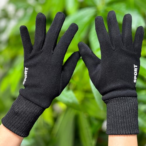 Sireck Stretch Fleece Lined Winter Gloves for Men Women, Cold Weather Touch Screen Thermal Black Driving Gloves, Freezer Warm Gloves for Skiing Running Riding Workout