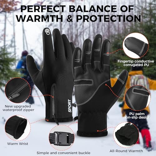 AURUZA Winter Gloves for Men and Womens, Waterproof Cycling Gloves for Men and Womens Cold Weather, Touch Screen Anti-Slip Gloves for Winter, Windproof Gloves for Cycling Driving Running M