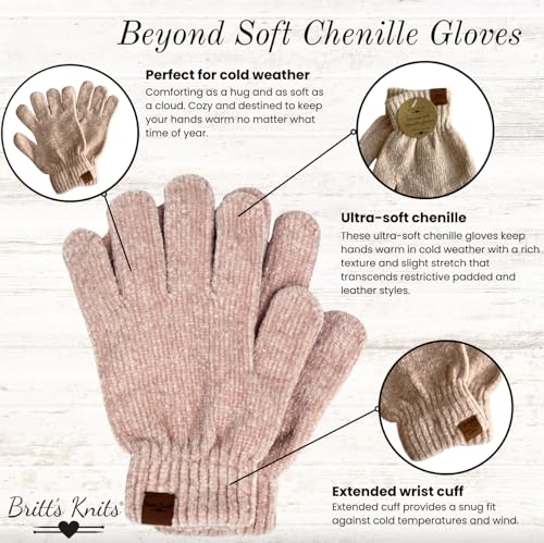 Britt's Knits Soft Chenille Women's Winter Warm Knit Gloves One Size - Green