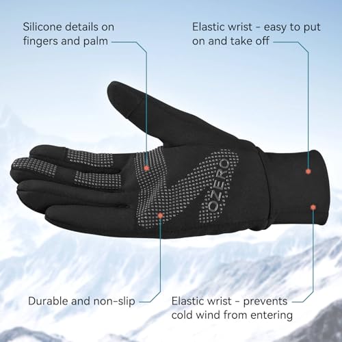 OZERO Winter Gloves for Women Men: Water-Resistant Touch Screen Cold Weather Glove for Texting, Non-Slip Palm Windproof for Driving Cycling Hiking - All-Black (Small)