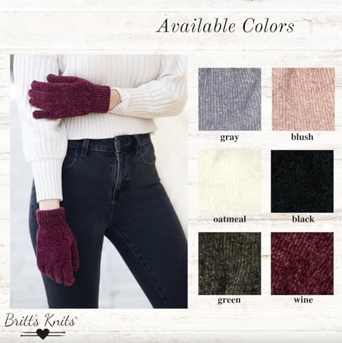 Britt's Knits Soft Chenille Women's Winter Warm Knit Gloves One Size - Green