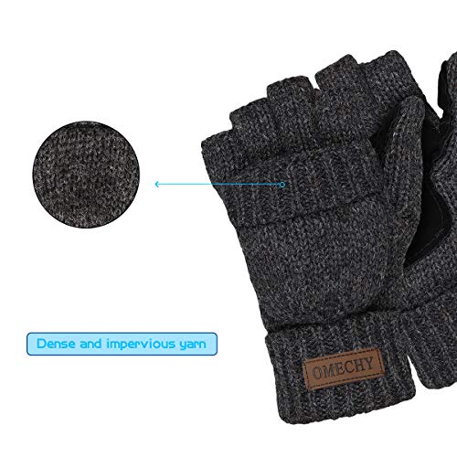 OMECHY Winter Knitted Fingerless Wool Gloves Thermal Insulation Warm Convertible Mittens Flap Cover for Men Women
