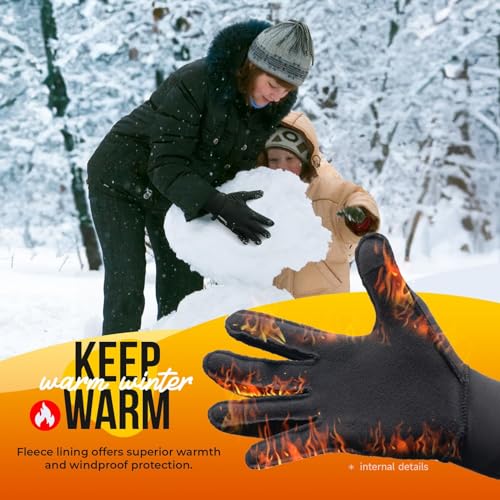 Tmani Winter Gloves Women Men, Warm Thermal Running Touchscreen Men Lightweight Walking Anti-Slip for Skiing