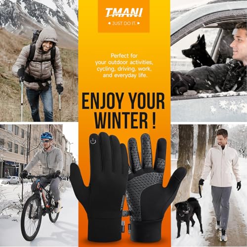 Tmani Winter Gloves Women Men, Warm Thermal Running Touchscreen Men Lightweight Walking Anti-Slip for Skiing