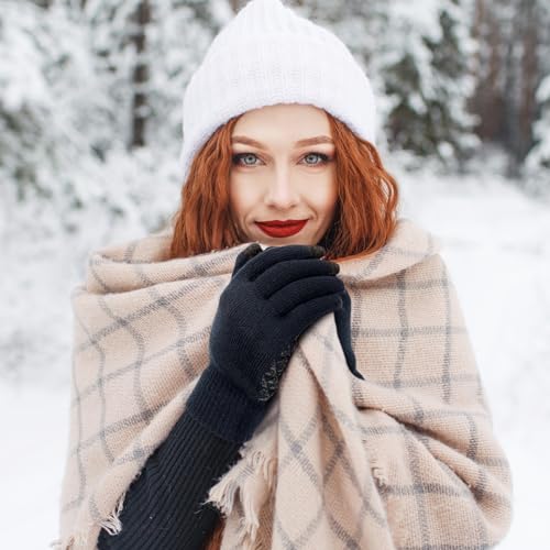 Ymomode Winter Gloves for Men Women 2 Pairs Upgraded Touch Screen Cold Weather Thermal Warm Knit Glove for Running Driving