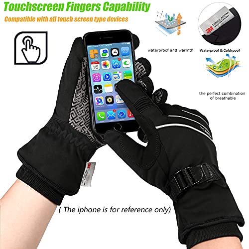 MOREOK Waterproof & Windproof -30°F Winter Gloves for Men/Women, 3M Thinsulate Thermal Gloves Touch Screen Warm Gloves for Skiing,Cycling,Motorcycle,Running-Black-XL