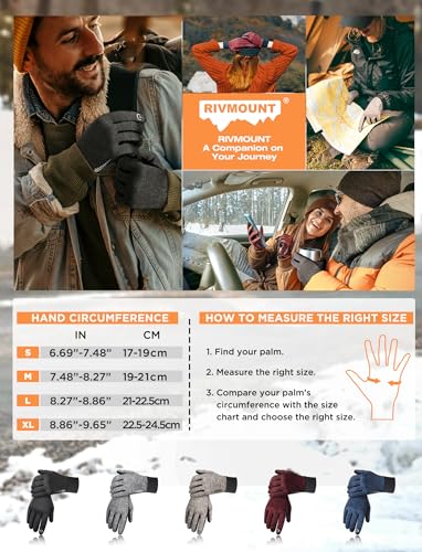 rivmount Winter Gloves Women Men - Warm Gloves Cold Weather, Windproof, Touchscreen, Snow Skiing Thermal Liners - Cycling Running Gear, Driving, Walking, Hiking, Commuting, Texting