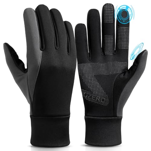 OZERO Winter Gloves for Men Touch Screen Glove Non-Slip Silicone Gel Warm for Smart Phone Texting - Thermal Windproof and Waterproof for Running Cycling Driving - Black (Large)