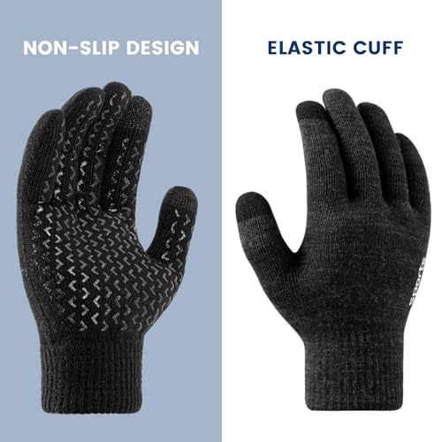 Premillow Winter Gloves - Gloves for Men Women, Wool Fleece Liner Mens Gloves with Touchscreen, Warm Knit Gloves for Women Cold Weather, Insulated Gloves for Skiing Running Driving Cycling