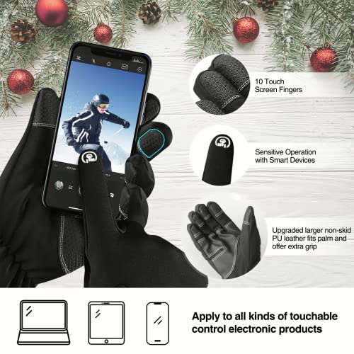 Balhvit -10℉ Waterproof Winter Gloves for Men & Women, Breathable Thermal Gloves, 5-Layer Touch Screen Cold Weather Gloves (XL, Black)