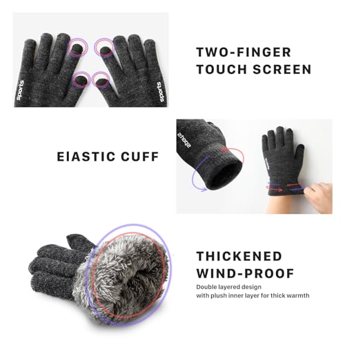 Premillow Winter Gloves - Gloves for Men Women, Wool Fleece Liner Mens Gloves with Touchscreen, Warm Knit Gloves for Women Cold Weather, Insulated Gloves for Skiing Running Driving Cycling